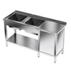 Nerezový stôl s 2-komorovým drezom 190x70x85 cm | FORGAST