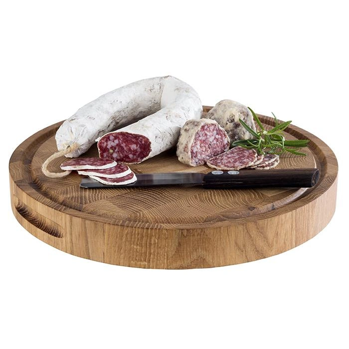 Servírovacia doska OKLA, okrúhla, z dubového dreva, hnedá, 33x4.5 cm | APS 805