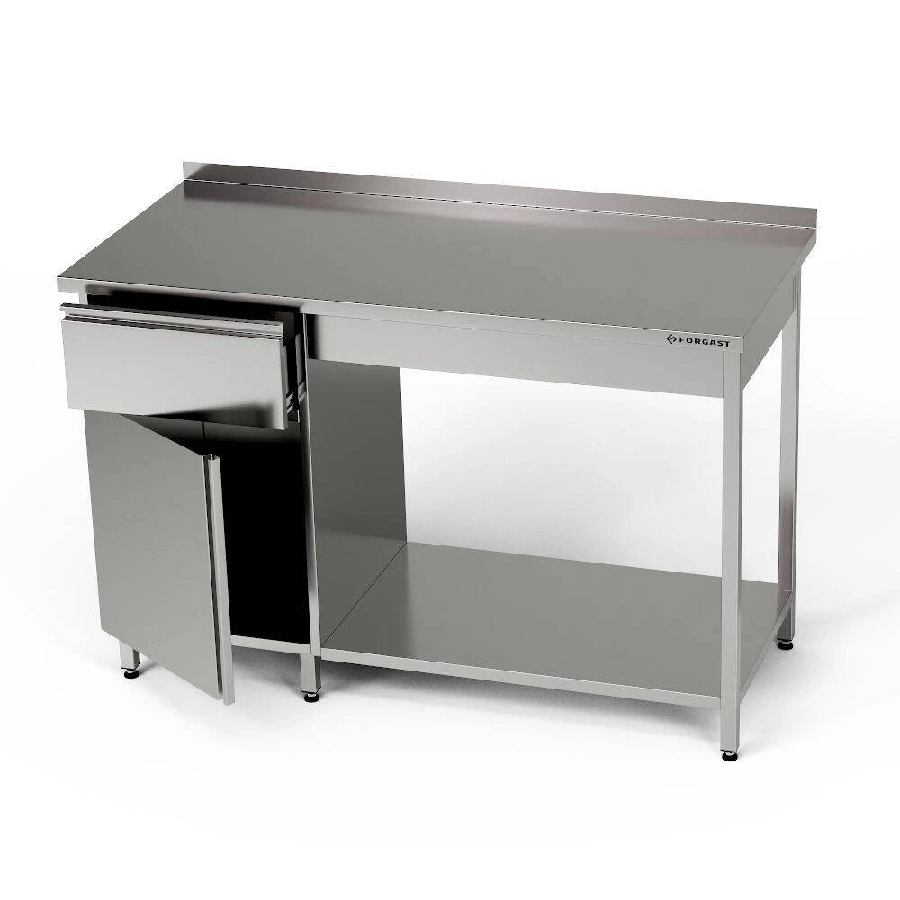 Pracovný stôl z nehrdzavejúcej ocele so skrinkou, zásuvkou a policou 190x70x85 cm | FORGAST
