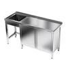 Nerezový stôl s jednokomorovým drezom a skrinkou 240x70x85 cm | FORGAST