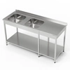 Nerezový stôl s 2-komorovým drezom 220x60x85 cm | FORGAST