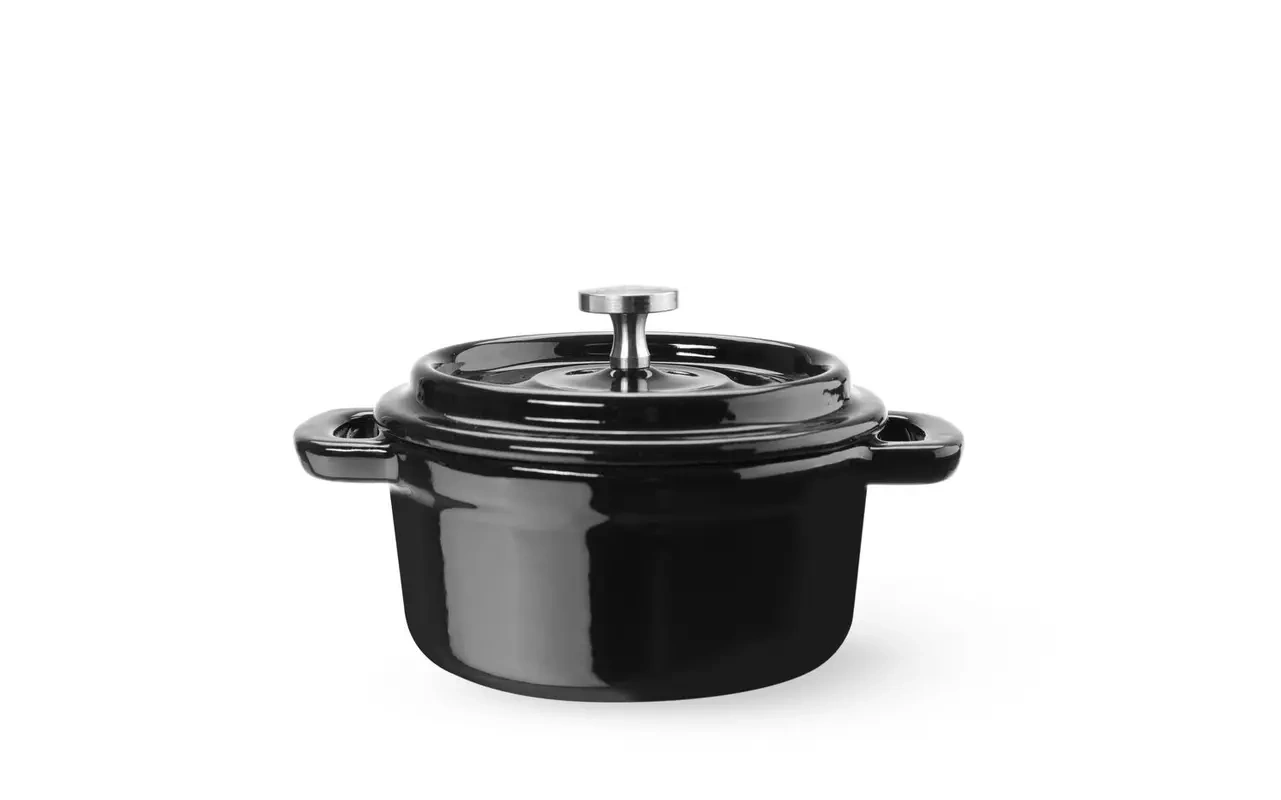 Smaltovaný liatinový hrniec, 0,27 l, čierny, 13x10x(V)4,8 cm | HENDI 626894
