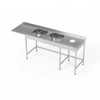 Nerezový stôl s drezom s 2 miskami, priestorom na umývačku riadu a vývodom na odpad 260x60x85 cm | FORGAST