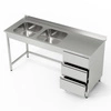 Nerezový stôl s 2-miskovým drezom a 3-zásuvkovým blokom 220x70x85 cm | FORGAST