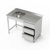 Nerezový stôl s umývadlom s 1 miskou a 3-zásuvkovým blokom 180x70x85 cm | FORGAST