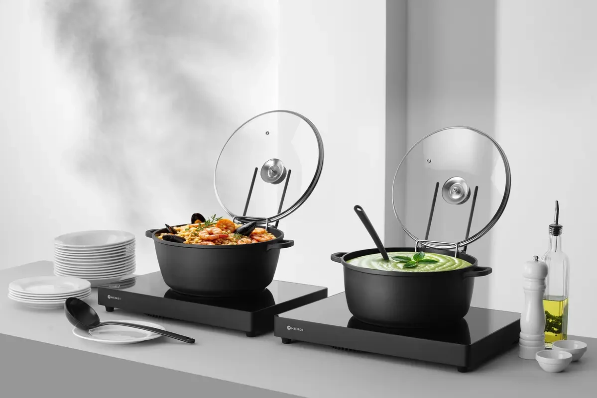 Hrniec s nepriľnavým povrchom, 7,5 l, čierny, 38,7x31x(V)13 cm | HENDI 611036