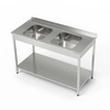 Nerezový stôl s dvojdrezom a policou 150x60x85 cm | FORGAST