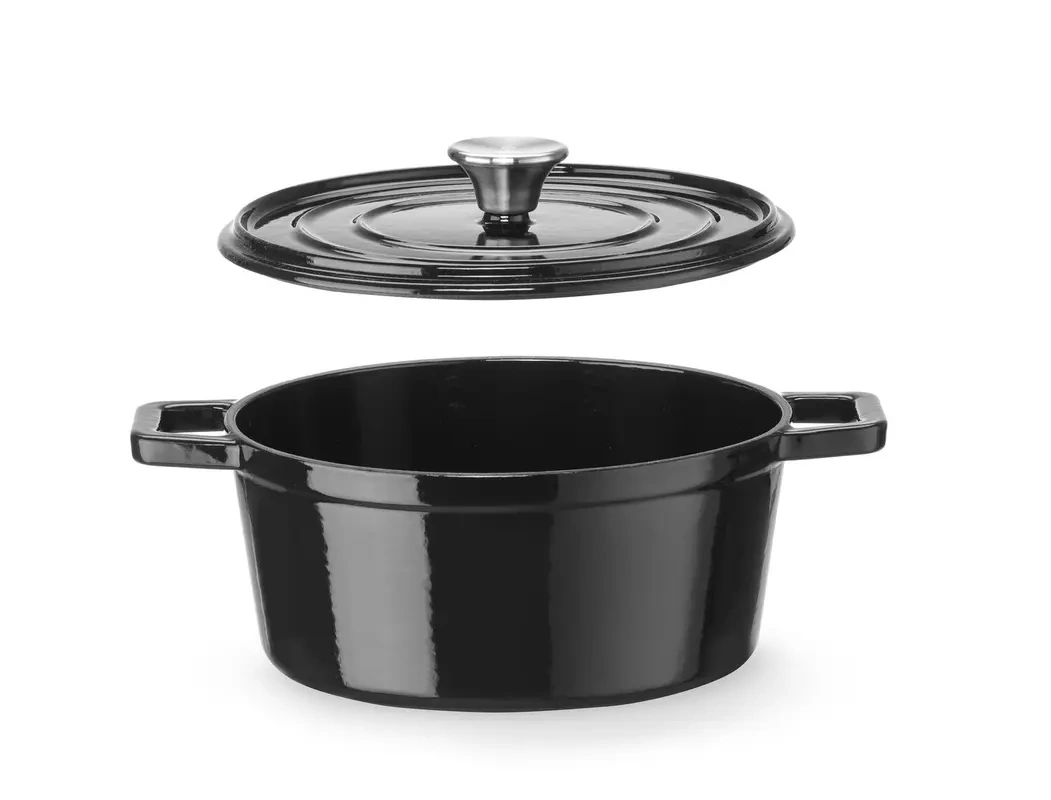 Smaltovaný liatinový hrniec, 3,7 l, čierny, 31,7x24x(V)10,5 cm | HENDI 626870