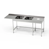 Nerezový stôl s 2-miskovým drezom, priestorom na umývačku riadu a otvorom na odpad 270x70x85 cm | FORGAST