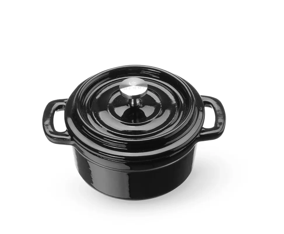 Smaltovaný liatinový hrniec, 0,27 l, čierny, 13x10x(V)4,8 cm | HENDI 626894