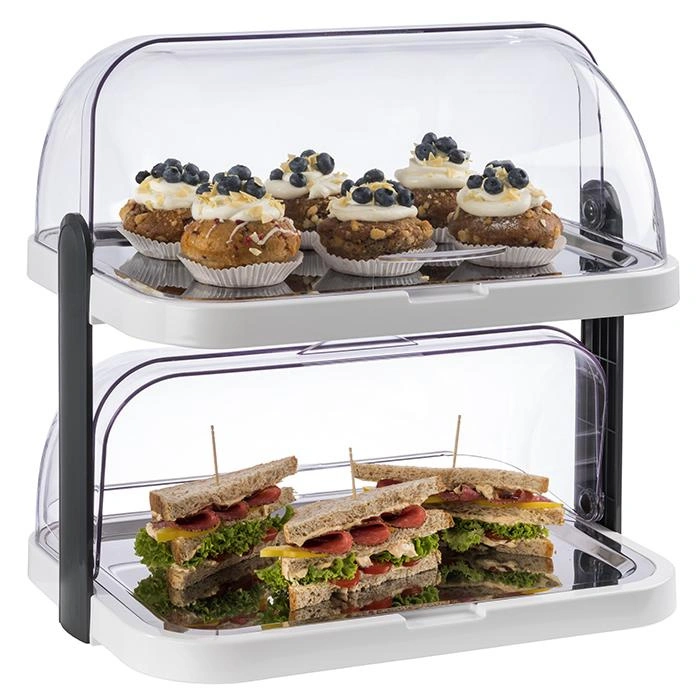 Dvojúrovňová bufetová vitrína DOPPELDECKER s chladiacou vložkou, biela, 44x32x44 cm | APS 9200