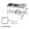 Nerezový stôl s 2-komorovým drezom 220x70x85 cm | FORGAST