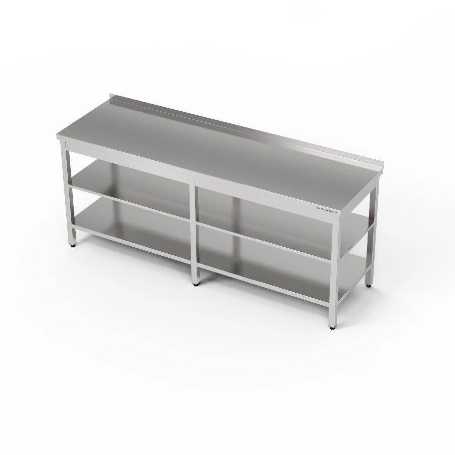 Pracovný stôl z nehrdzavejúcej ocele s dvoma policami 260x70x85 cm | FORGAST