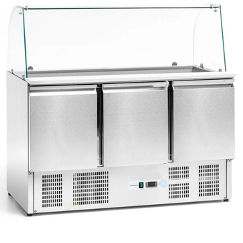 Chladiaci stôl 3-dverový šalátový 400 l, so skleneným nadstavcom | FORGAST FG07104