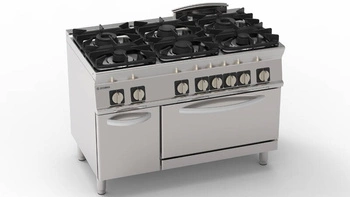 Gastronomický plynový sporák so 6 horákmi a elektrickou rúrou GN2/1 30 kW | TECNOINOX 713152