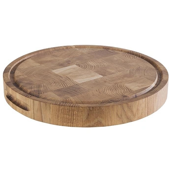 Servírovacia doska OKLA, okrúhla, z dubového dreva, hnedá, 33x4.5 cm | APS 805
