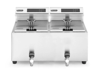 Elektrická fritéza s digitálnym panelom, vypúšťací kohútik, 2x8 l, 2x3.5 kW | HENDI 207376