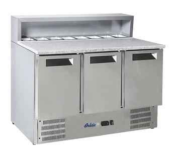 Chladiaci stôl 3-dverový na pizzu s nadstavbou, 368 l, nehrdzavejúca oceľ, 2-8°C | HENDI 236215
