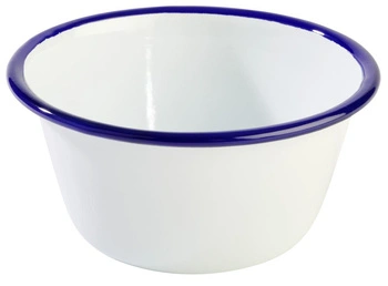 Miska ENAMELWARE, smaltovaná, biela s modrým okrajom, 13x6 cm, 500 ml | APS 40638