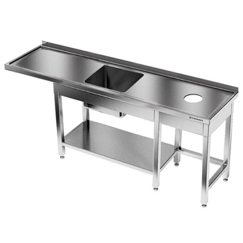 Nerezový stôl s drezom s 1 miskou, priestorom na umývačku riadu a otvorom na odpad 180x60x85 cm | FORGAST