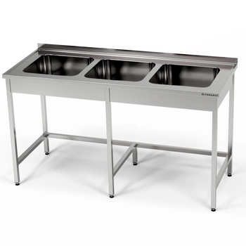 Nerezový stôl s 3-komorovým drezom 180x60x85 cm | FORGAST