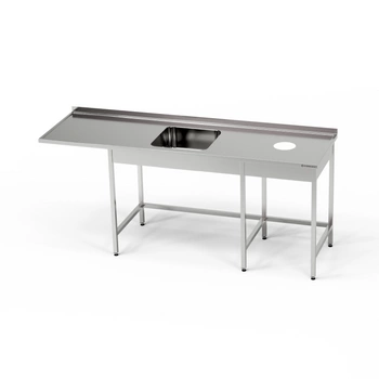 Nerezový stôl s drezom s 1 miskou, priestorom na umývačku riadu a otvorom na odpad 220x70x85 cm | FORGAST