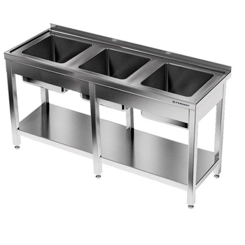 Nerezový stôl s 3-komorovým drezom 150x60x85 cm | FORGAST