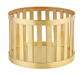 Košík alebo stojan BASKET, okrúhly, nehrdzavejúca oceľ, zlatá farba, 15x10.5 cm | APS 15334