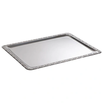 Podnos SCHÖNER ESSEN, s ozdobným okrajom, z nehrdzavejúcej ocele, 50x36x2 cm | APS 381