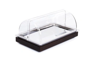 Chladiaca tácka GN 1/1, nerezová oceľ a drevo, s krytom farba hnedá | APS 14941