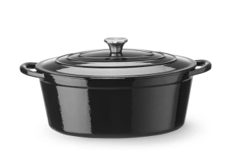 Smalcovaný liatinový hrniec, 6,88 l, čierny, 40.5x25.5x(V)13.4 cm, oválny | HENDI 626863