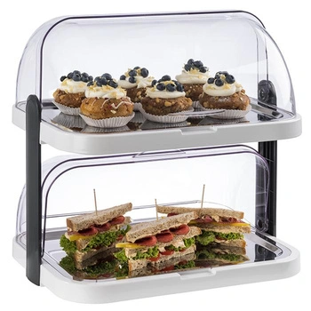 Dvojúrovňová bufetová vitrína DOPPELDECKER s chladiacou vložkou, biela, 44x32x44 cm | APS 9200