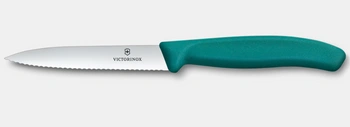 Nôž na zeleninu a ovocie Swiss Classic, zúbkovaná čepeľ, zelený, dĺžka čepele 10 cm | VICTORINOX 6.7734.C1