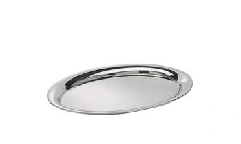Oválna tácka KAFFEEHAUS, leštená, matná, z nehrdzavejúcej ocele, 26.5x19.5x0.5 cm | APS 30116