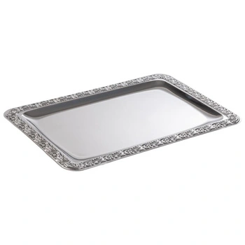 Podnos SCHÖNER ESSEN, s ozdobným okrajom, z nehrdzavejúcej ocele, 35x24x1.5 cm | APS 383