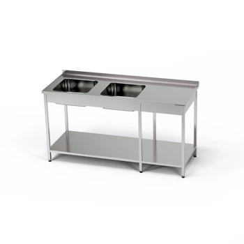 Nerezový stôl s 2-komorovým drezom 250x70x85 cm | FORGAST