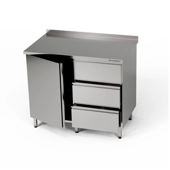 Pracovný stôl z nehrdzavejúcej ocele so skrinkou a 3-zásuvkovým blokom 80x60x85 cm | FORGAST