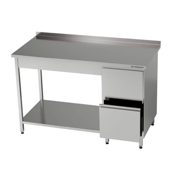 Pracovný stôl z nehrdzavejúcej ocele s blokom zásuviek a spodnou policou 200x60x85 cm | FORGAST