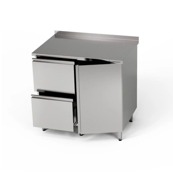 Pracovný stôl z nehrdzavejúcej ocele so skrinkou a zásuvkovým blokom 130x60x85 cm | FORGAST