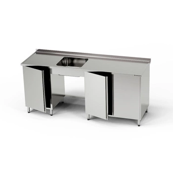 Nerezový stôl s 1-drezom a 2 skrinkami 260x70x85 cm | FORGAST