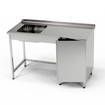 Nerezový stôl s jednokomorovým drezom a skrinkou 170x60x85 cm | FORGAST