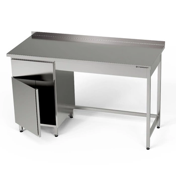 Pracovný stôl z nehrdzavejúcej ocele so skrinkou a zásuvkou 120x60x85 cm | FORGAST