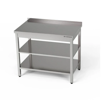 Pracovný stôl z nehrdzavejúcej ocele s dvoma policami 120x60x85 cm | FORGAST