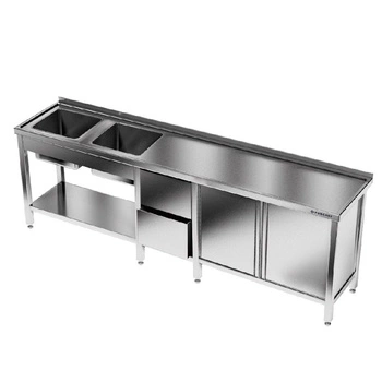 Nerezový stôl s 2-komorovým drezom 230x70x85 cm | FORGAST