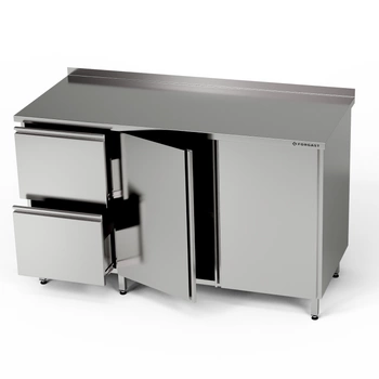 Pracovný stôl z nehrdzavejúcej ocele so skrinkou a blokom zásuviek 180x60x85 cm | FORGAST