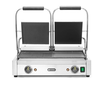 Dvojitý kontaktný gril, hladko-rebrované platne, 3,6 kW | HENDI 263907