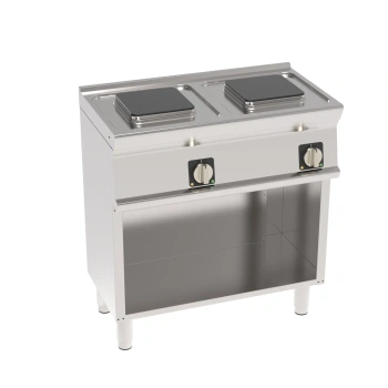 Elektrický gastronomický sporák PCM8FE7 Mosaico 74, na otvorenej podstave 2 štvorcové varné zóny 22x22 cm | TECNOINOX 716112