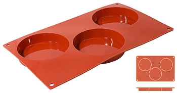 Silikónová forma na sušienky, nepriľnavý povrch, 3 okrúhle otvory 10x2 cm | CONTACTO 6641/100