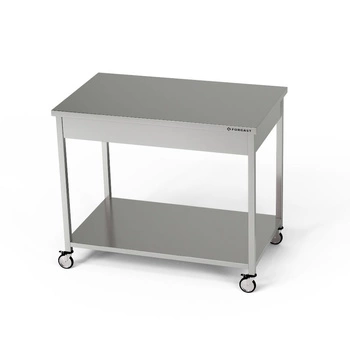 Pracovný stôl z nehrdzavejúcej ocele s policou na kolieskach 160x60x85 cm | FORGAST