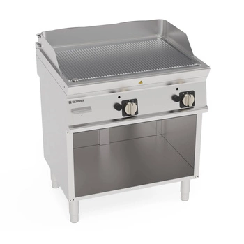 Plynová grilovacia doska chróm. kefovaný. drážkovaný na otvorenom podstavci 74,8x56,4 cm 14 kW | TECNOINOX 713193